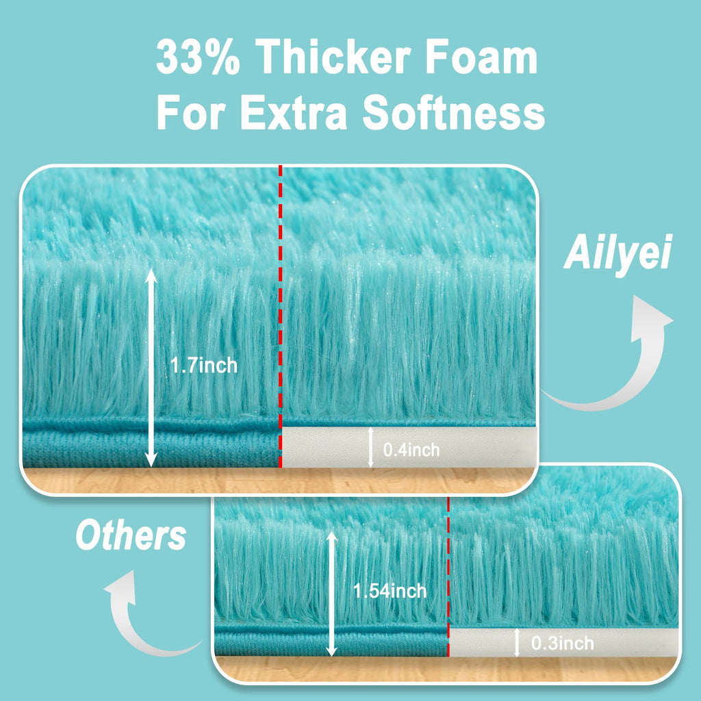 Ailyei Soft Runner Rugs for Bedroom Hallways, 2x4 Teal Blue Fluffy Shag Throw Area Rug Non Slip for Bedside Dorm, Long Shaggy Furry Carpet for Nursery Living Room