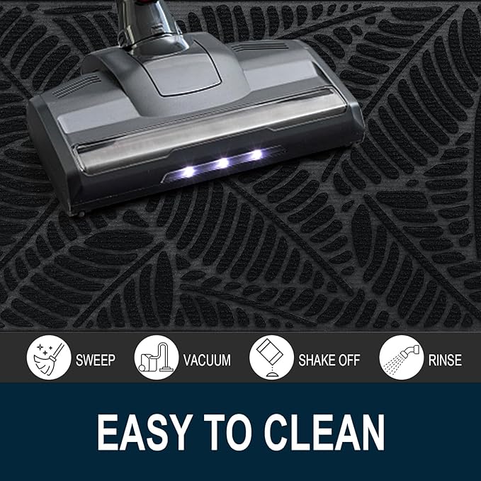 Colorxy Waterproof Doormat, Sturdy Natural Rubber Front Indoor Mat, Non Slip Low Profile Indoor Outdoor Door Mats, Stain and Fade Resistant Floor Mat, Easy Clean Patio Entrance Mat, 71''x47'', Black