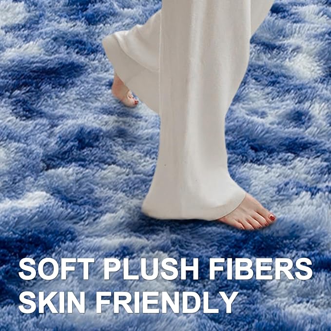 8x10 Ft Extra Large Shag Rugs for Living Room, Ultra Soft Fluffy Furry Area Rugs for Bedroom Indoor Floor, Aesthetic Carpet for Kids Home Decor (Blue)