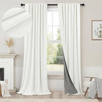 120 Inches Extra Long Curtains for Living Room 2 Panels Faux Linen Darkening Insulated Thermal 100% Blackout Drapery Ceiling Curtain for Large Big Window Treatments Ideas Drapes Off White Ivory 52x120