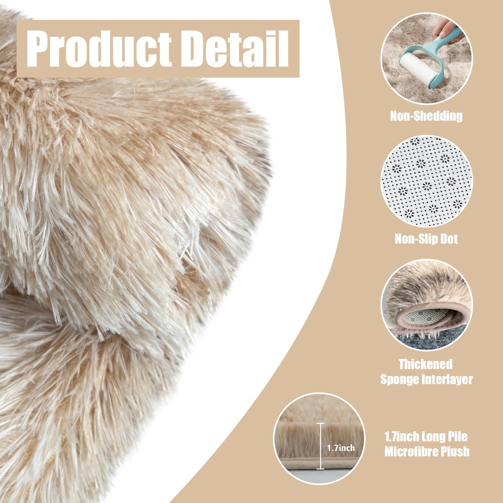 yulidayang Fluffy Round Rug,Small Area Rugs,Shaggy Rug 5'X5',Tie-Dyed Beige