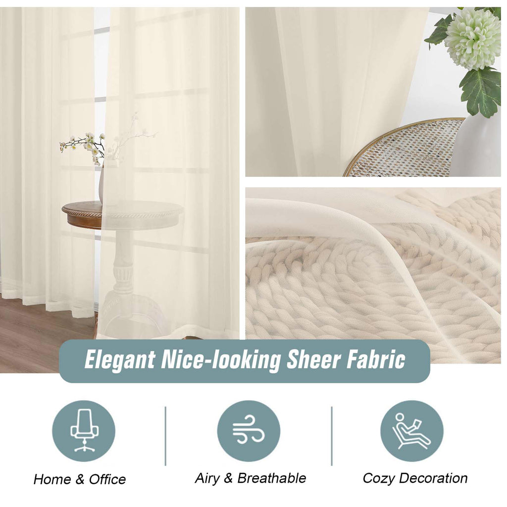 Ebesto Cream Sheer Curtains for Window 96 Inches Long 2 Panels Set, Soft Airy Light Filtering Voile Sheer Curtains for Living Room Bedroom, Dual Rod Pocket Elegant Window Drapes, 2x42Wx96L Inches