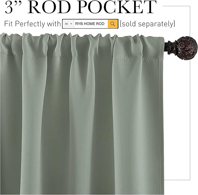 RYB HOME Short Blackout Curtains for Bedroom, Room Darkening Insulated