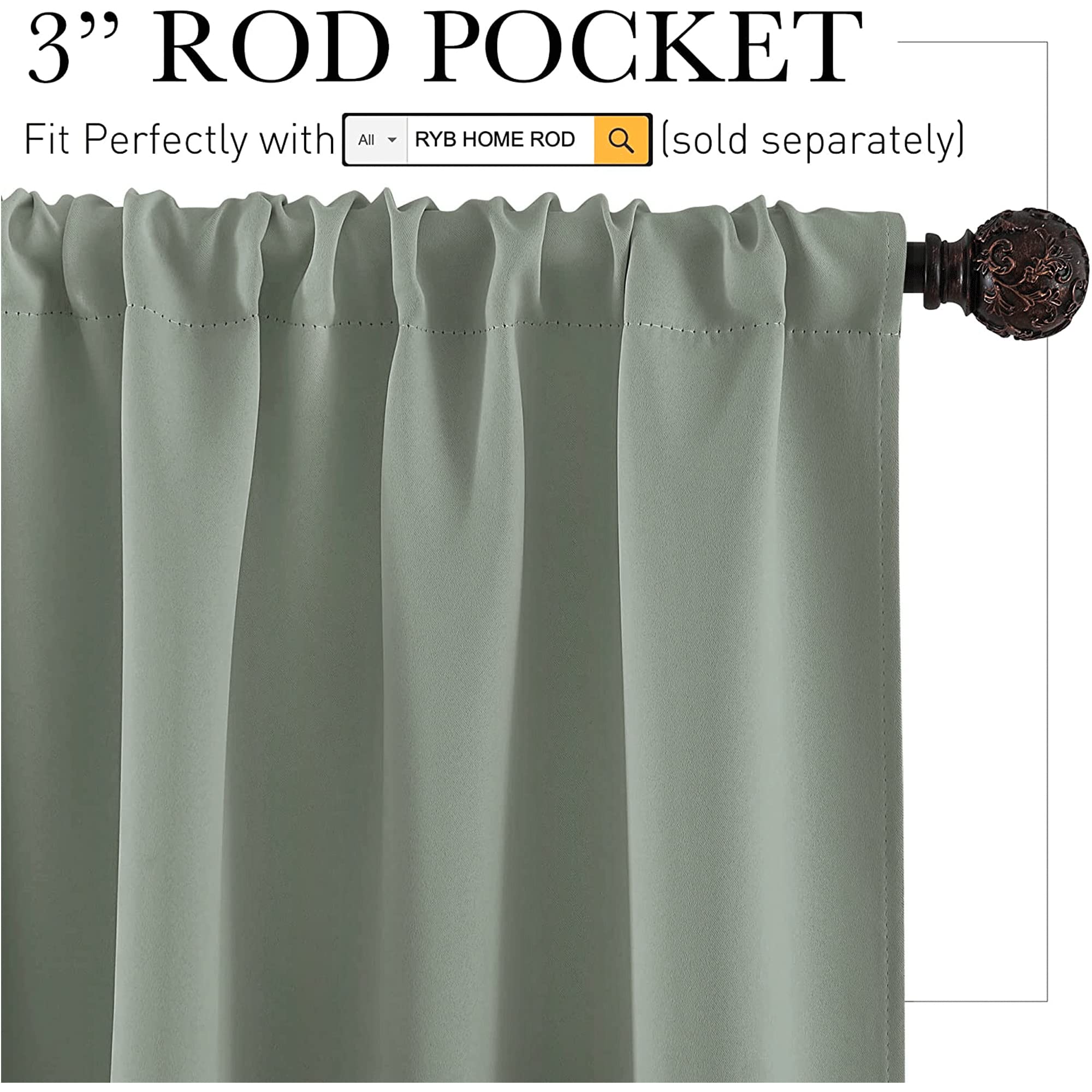 RYB HOME Kitchen Blackout Curtains Over Sink 36 inch Length, Rod Pocket