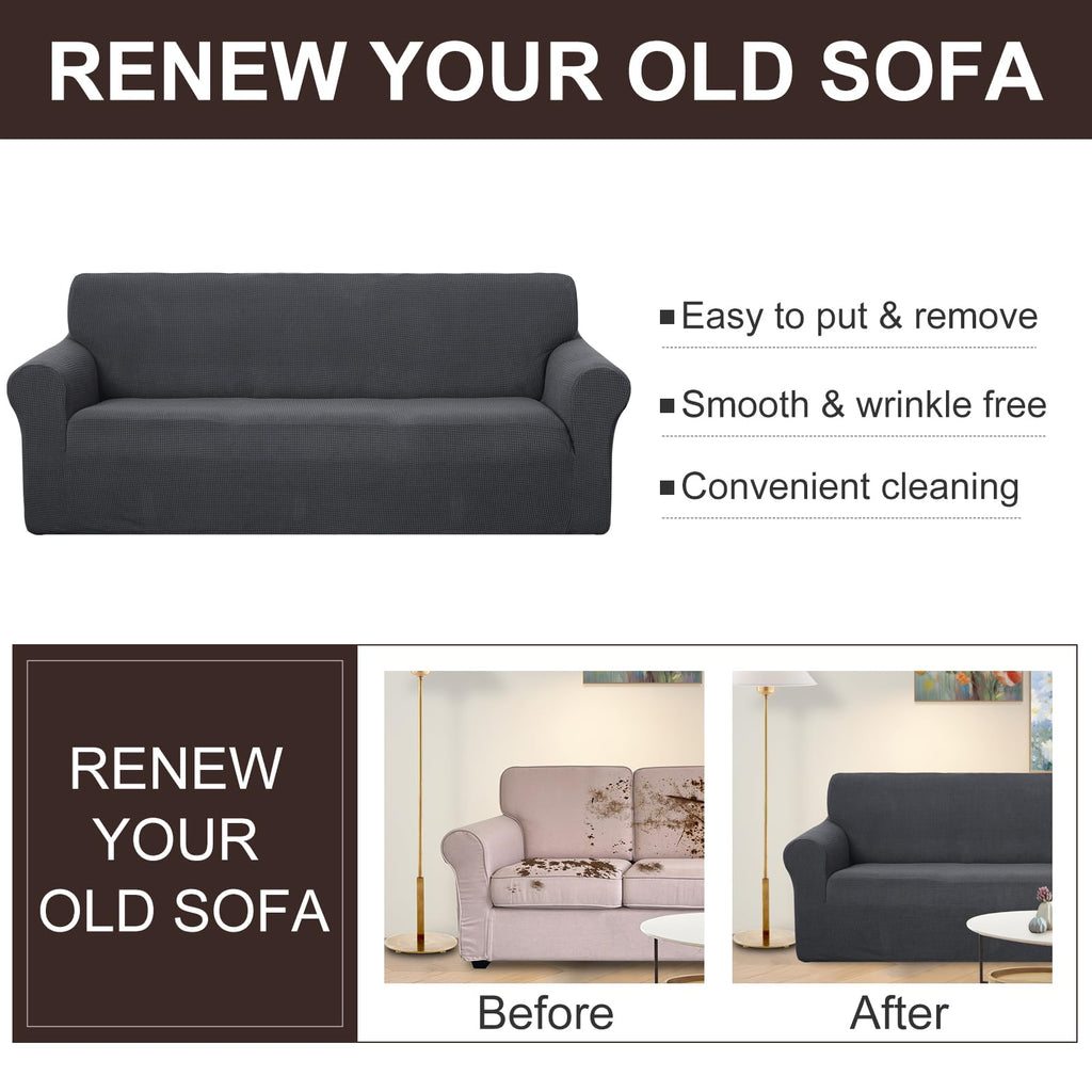 U-NICE HOME Oversized Stretch Couch Cover Slipcover, Dark Grey