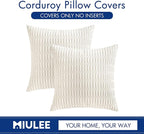 MIULEE Pack of 2 Corduroy Decorative Euro Sham Throw Pillow Covers 24x24 Inch Soft Boho Striped Pillow Covers Modern Farmhouse Home Decor for Sofa Living Room Couch Bed Pure White
