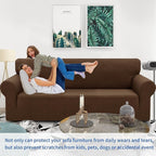 ZNSAYOTX 1 Piece Jacquard Couch Covers for 2 Cushion Couch High Stretch Loveseat Slipcover for Pets Dogs Anti Slip Love Seat Sofa Slipcover Furniture Protector (Medium, New Pattern Coffee)