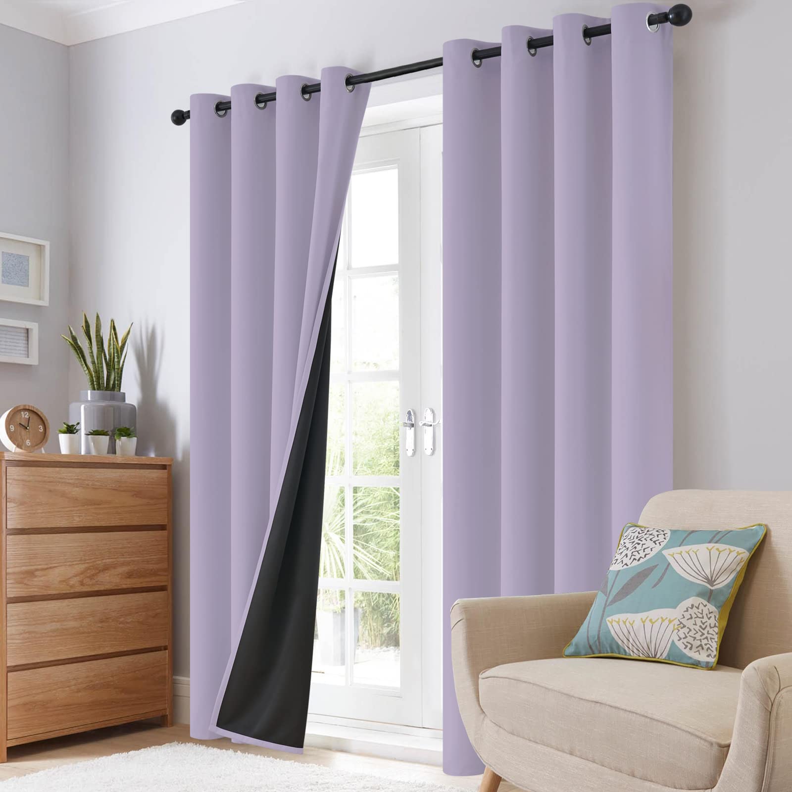 SimpleHome Lilac 100% Blackout Curtains Room Darkening Living Room 63 Inch