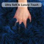 duduta Navy Blue Faux Sheepskin Fur Rug 3x5 ft, Fluffy Carpet Rug