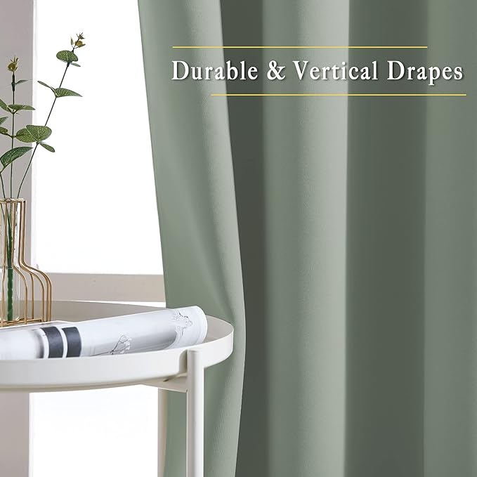 NICETOWN Room Darkening Curtains for Room Divider, Grommet Thermal Curtains Light & Sound Reducing Window Treatments for Sliding Glass Door, W66 x L118, Sage Green, 2 Panels