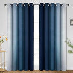 SimpleHome Ombre Room Darkening Curtains for Bedroom, Gradient Dark Blue to Grey White Light Blocking Thermal Insulated Grommet Window Curtain/Drapes for Living Room,2 Panels, 70x84 inches Length