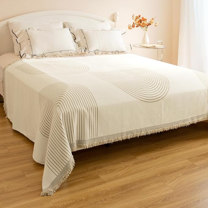 Couch Cover for Dogs, Boho Sofa Covers for 3 Cushion Couch, Chenille Sofa Slipcover for Pets Washable, L-Shape Sectional Couch Loveseat Cover Soft Throw Blankets with Tassels(91x118,Arc Beige)