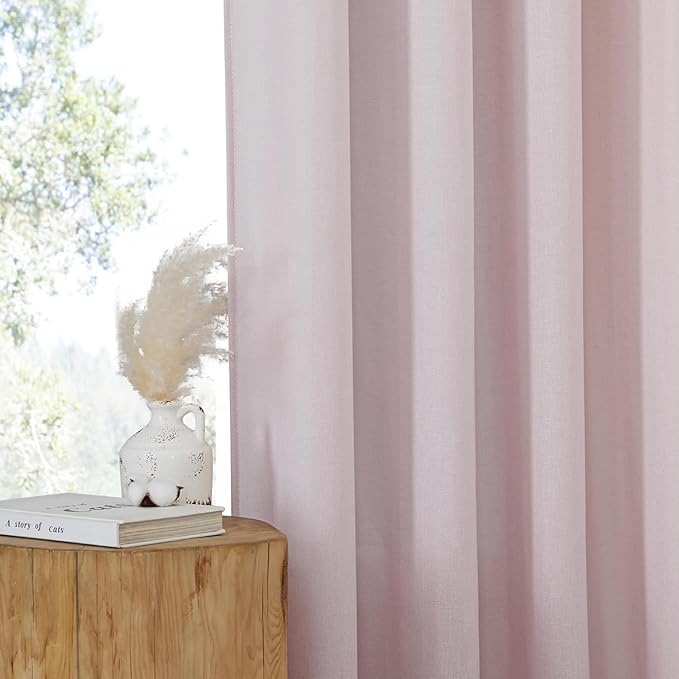 NICETOWN Blush Pink Linen Curtains for Kitchen, Thick Flax Small Window Treatments Semi Sheer Privacy Assured with Light Through for Cafe/Bathroom, W55 x L102, 2 Panels