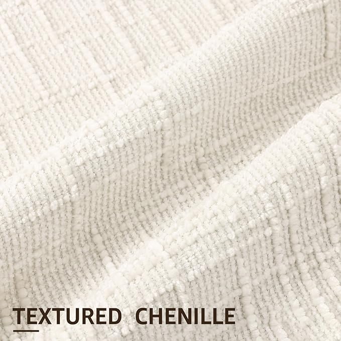 decorUhome Textured Chenille Throw Pillow Covers 12x20 Set of 2 Cream White