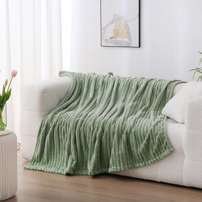 Linecooo Sage Green Fleece Throw Blanket 60”×80” for Couch Sofa Livingroom