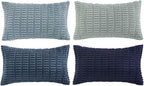 Fancy Homi Set of 4 Blue Lumbar Rectangle Decorative Throw Pillow Covers 14x24 Inch for Couch Bed Chair, Farmhouse Boho Room Decor, Soft Fuzzy Thick Corduroy Textured Coastal Blue Cushion Case 35x60cm