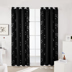 Deconovo Blackout Curtains, Black Thermal Insulated Grommet Drapes, Silver Cubic Foil Print, Energy Saving Curtains, 52" W x 95" L, 2 Panels, for Bedroom Living Room Patio Door