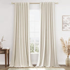Guken 100% Blackout Linen Curtains 98 Inch Wide by 52 Inch 2 Panels Set for Living Room Bedroom Back Tab Thermal Insulated Black Out Drapes Room Darkening Window Curtains, Linen