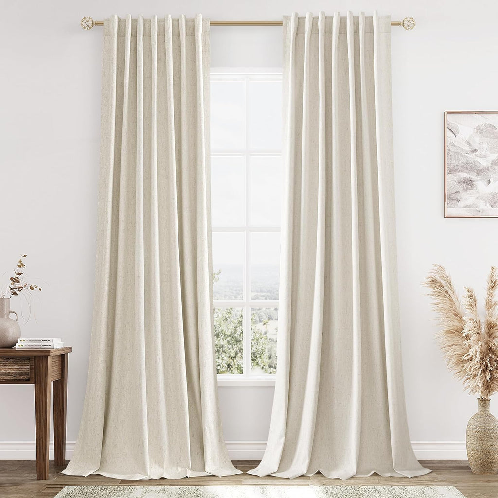 Guken 100% Blackout Linen Curtains 84 Inch Length 2 Panels Set for Living Room Bedroom Back Tab Thermal Insulated Black Out Drapes Room Darkening Farmhouse Style for Bedroom Window Curtains 52x84