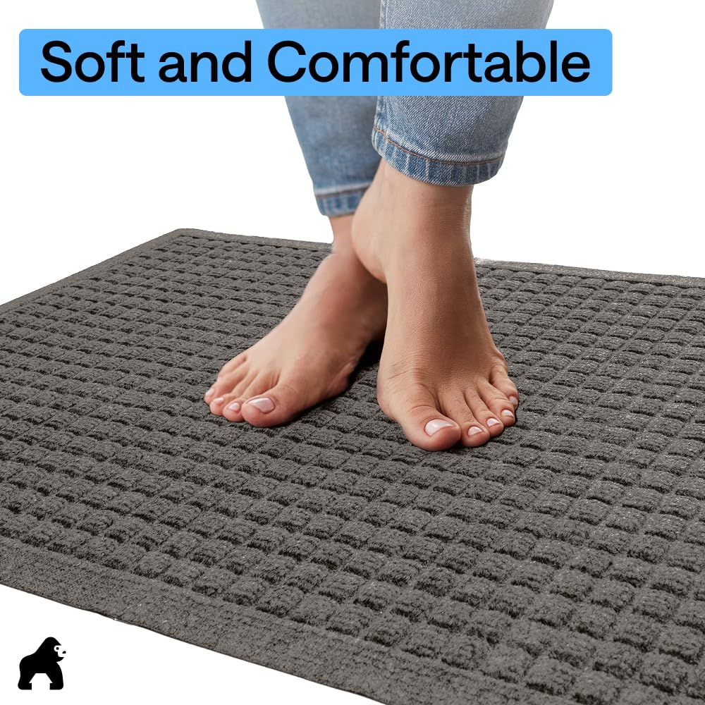 GORILLA GRIP® Ultra Absorbent Front Door Mat Outside Entrance, 72x24, Traps Dirt and Moisture, HydroABSORB Indoor Outdoor Doormat Holds 2.75 Cups Water, Stain and Fade Resistant Welcome Mat, Charcoal