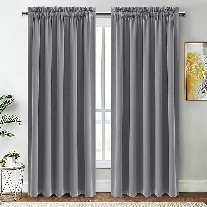 DWCN Wide Blackout Curtains for Bedroom Living Room 70 x 84 Inch Long Grey