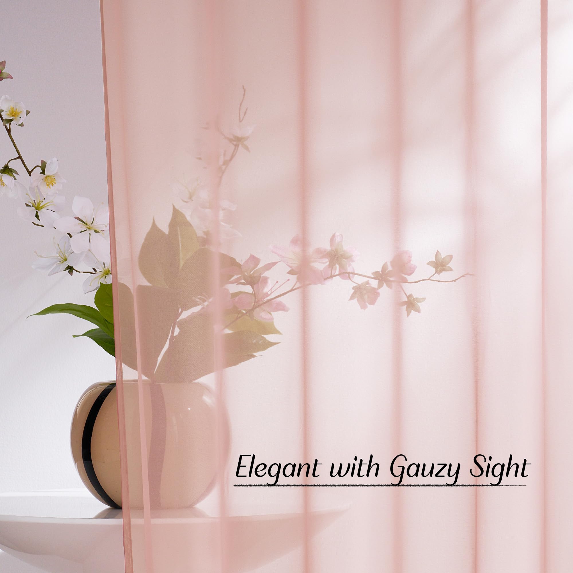 NICETOWN Light Pink Sheer Curtains 96 inches Long, Grommet Voile Sheer Textured Airy & Lightweight Curtains & Drapes Light Filtering for Bedroom/Living Room, W54 x L96, 2 Panels