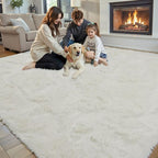 Area Rugs 9x12 Living Room, Cream Large Shaggy Carpet Soft Plush Furry Rug