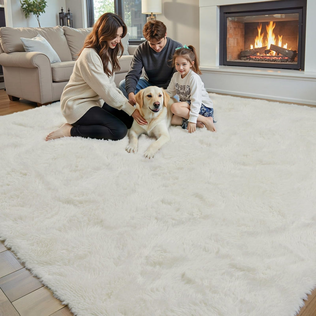 Area Rugs10x14 for Living Room,Cream Large Shaggy Carpet Plush Furry Rug