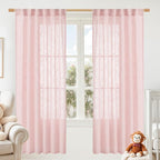 LAMIT 72 inch Pink Linen Curtains for Living Room 2 Panels, Linen Textured Light Filtering Semi Sheer Back Tab and Rod Pocket Farmhouse Curtain Panels for Bedroom/Farmhouse, 52 x 72 Inch