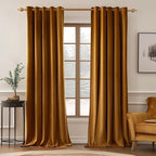 MIULEE Velvet Curtains Golden Brown Elegant Grommet Thermal Insulated Soundproof Room Darkening Curtain/Drapes for Classical Living Room Bedroom Decor 66 x 96 Inch Set of 2