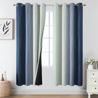 Sage Green and Navy Blue Ombre Blackout Curtains for Living Room 72 Inch