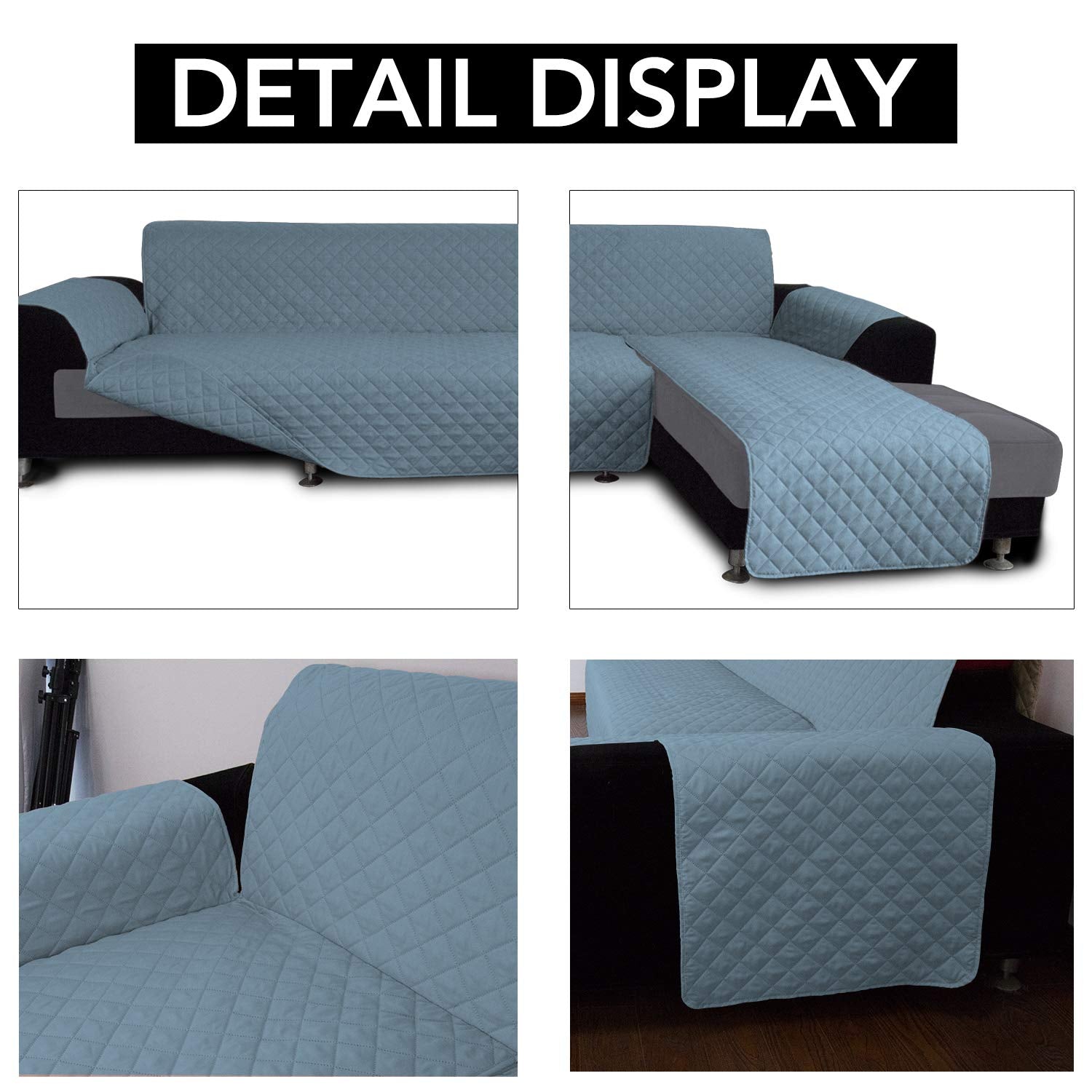 Easy-Going L Shape Sofa Slipcover - Sectional Couch Cover, Chaise Lounge Cover, Reversible, Pets & Kids Friendly (Small, Light Blue/Light Blue)