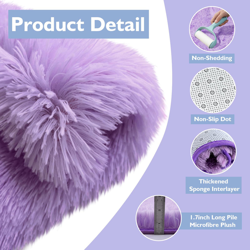 Purple Fluffy Round Area Rugs for Bedroom,3'X3'Shag Circle Small Area Rugs
