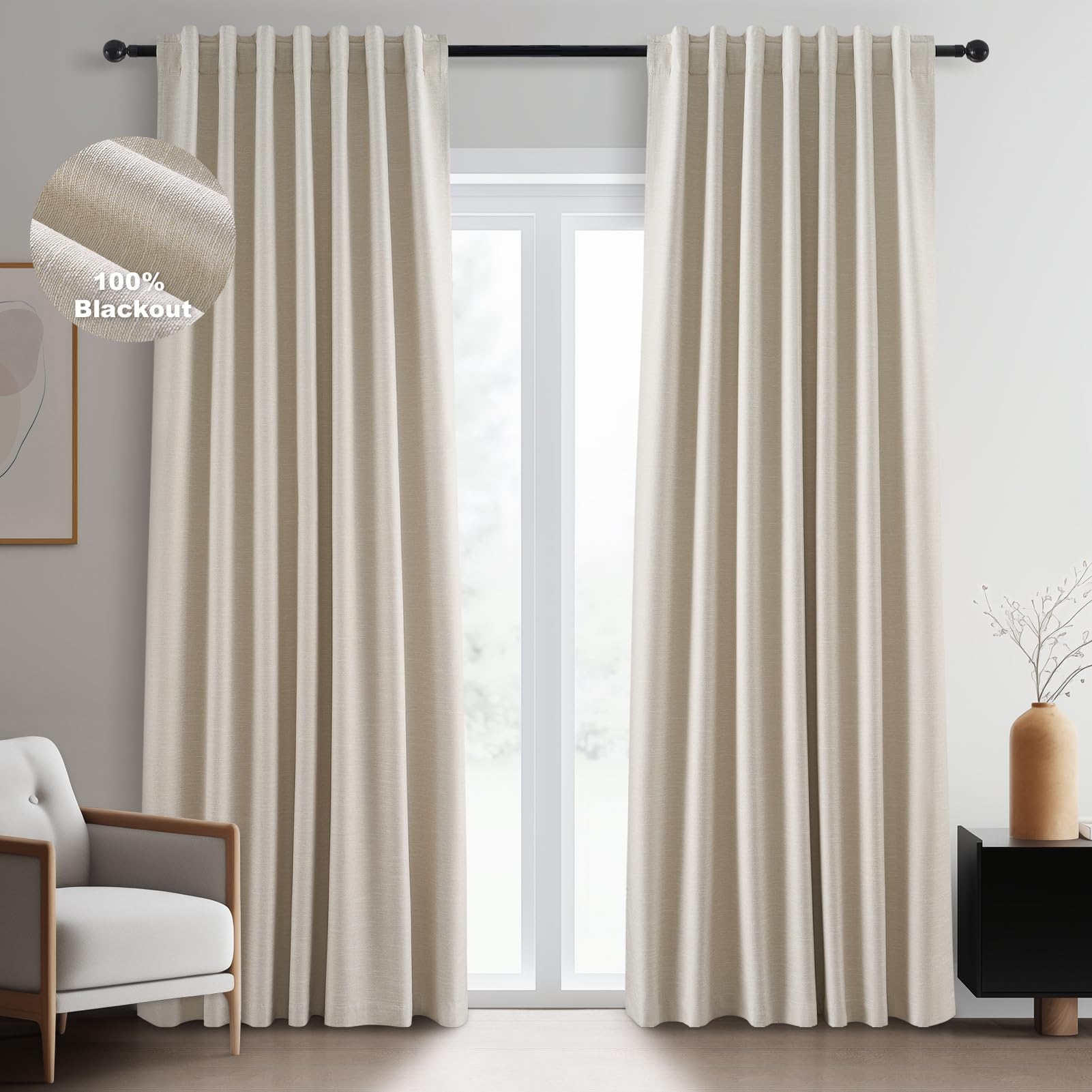 Topfinel 100 Inch Long Blackout Country Curtains for Bedroom 2 Panels Set, Large Window Custom Closet Sun Blocking Ceiling Aesthetic Rod Pocket Opaque Drapes with Rings for Sliding Glass Doors 2pcs