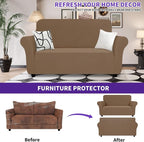 ZNSAYOTX Super Stretch Loveseat Covers (57"-70"), New Striped Love Seat Slipcover, Dogs Pet Friendly Anti-Slip Couch Protector Spandex Durable 2 Seater Fabric Sofa Cover (Light Coffee, Loveseat)