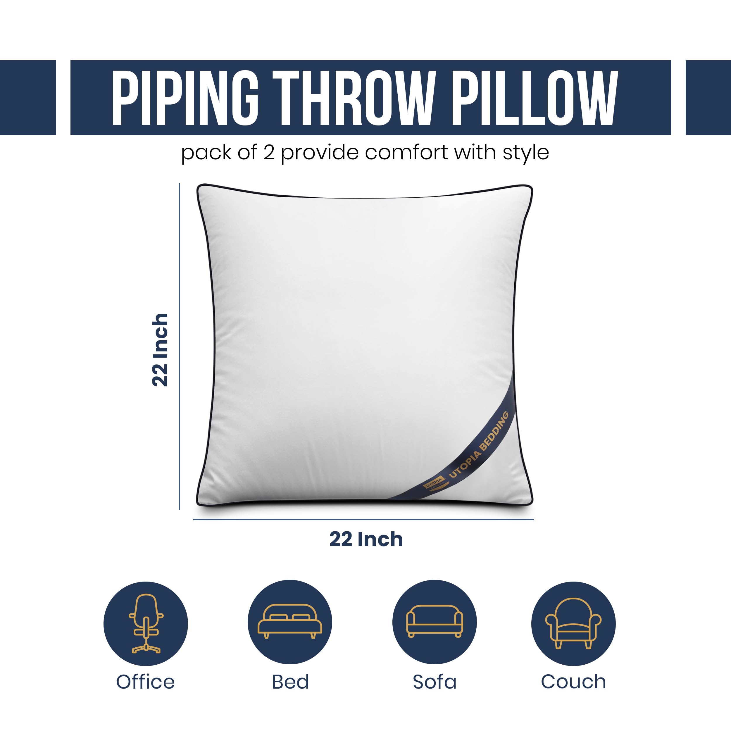 Utopia Bedding 22x22 Throw Pillow Inserts, Decorative Pillows, Pack of 2