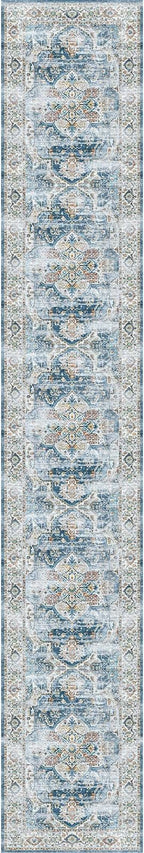 Madane Hallway Runner Rug 2x12, Extra Long Washable Runner Rugs with Rubber Backing, Non Slip Carpet Runner, Vintage Rug Runners for Kitchen Laundry Room Entryway (Navy, 2'x12')