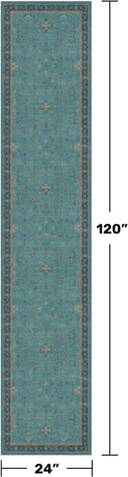 Boho 2x10 Extra Long Runner Rugs for Hallways - Machine Washable for Entryway Indoor, Stain Resistant Runner Rug for Kitchen - Non Slip with Rubber Backing, Teal Low Pile & Soft Carpet