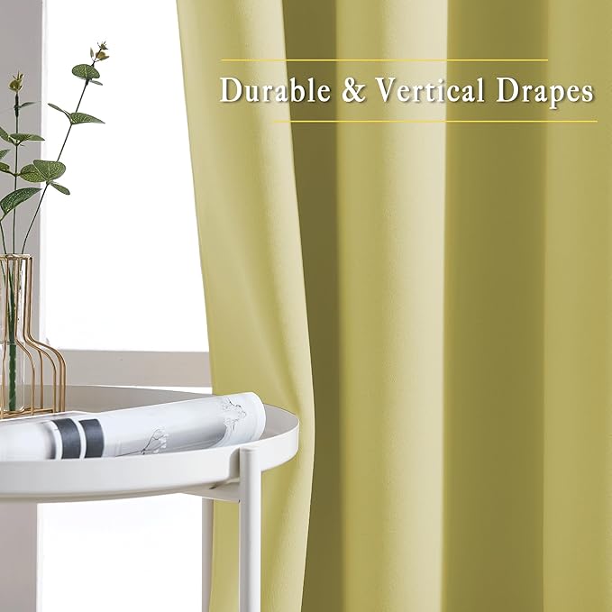 NICETOWN Paler Yellow Room Darkening Curtains 63 inch Length for Kitchen, Grommet Energy Saving Thermal Window Treatments Light Blocking Drapes for Bedroom, 2 Panels, W46 x L63