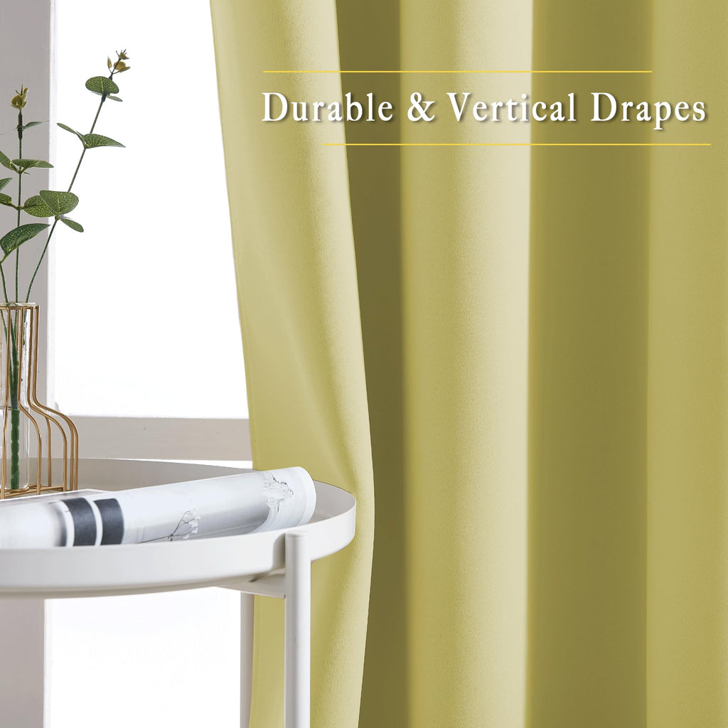 NICETOWN Room Darkening Curtains & Drapes for Kitchen - Thermal Insulated Solid Grommet Top Room Darkening Panels/Draperies for Bedroom/Living Room (Paler Yellow, 1 Pair, 34 x 50 Inch)