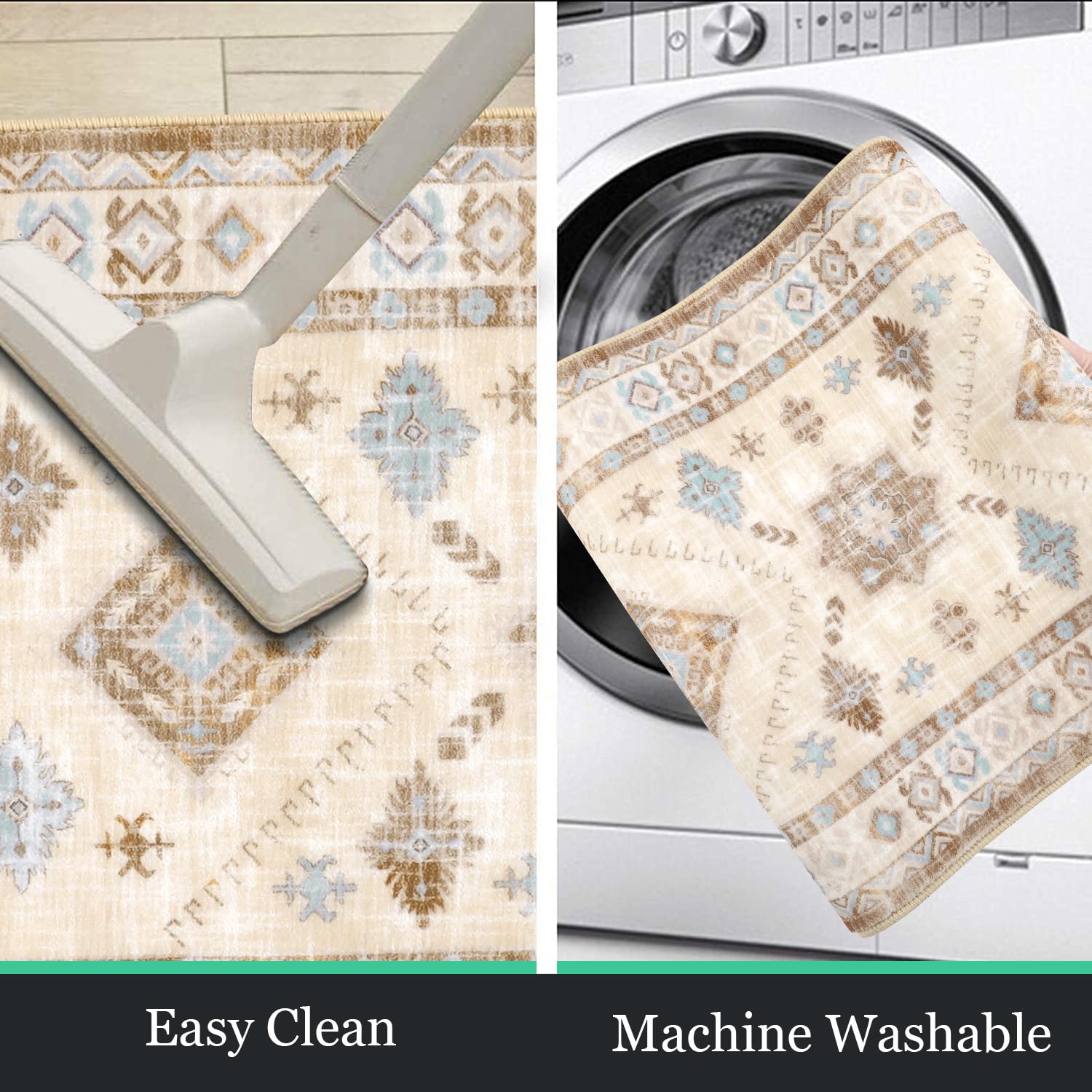 HEBE Boho Kitchen Rugs Set of 3, Non Slip Washable Kitchen Mats for Floor