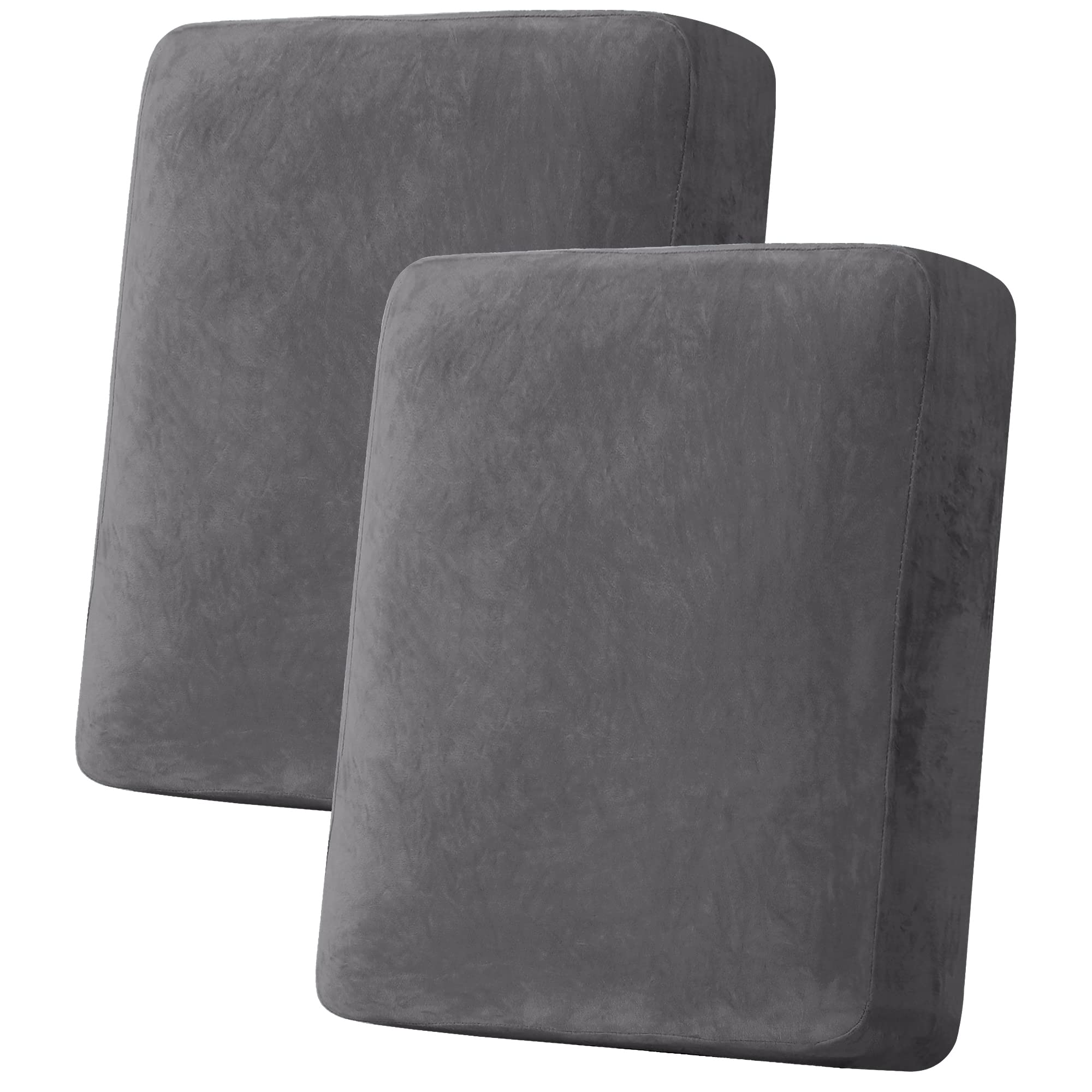 H.VERSAILTEX Velvet Stretch Couch Cushion Cover Plush Cushion Slipcover for Chair Loveseat Sofa Cushion Furniture Protector Seat Cushion Sofa Cover (2 Piece Medium Sofa Cushion Covers, Grey)
