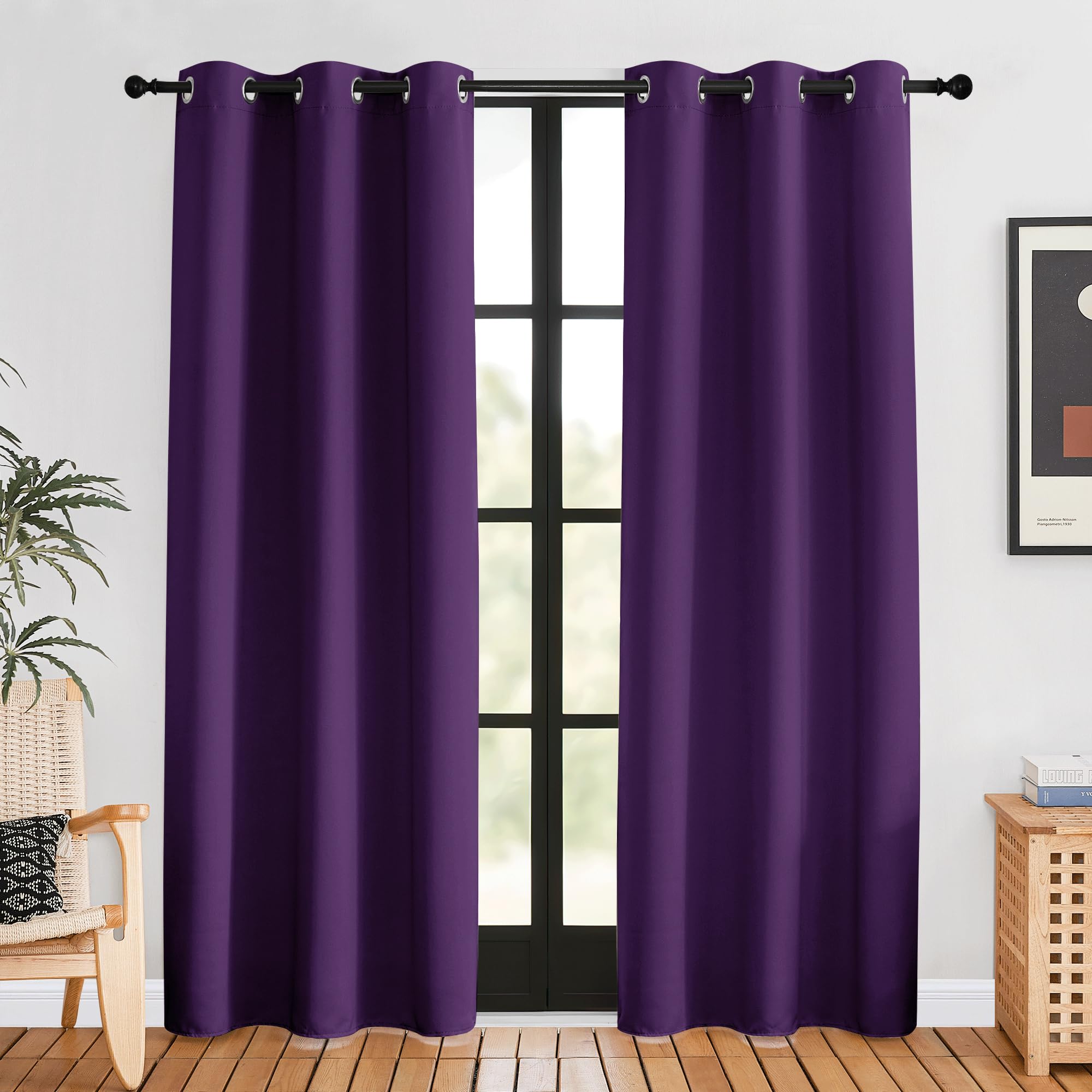 NICETOWN Blackout Curtains for Bedroom, Royal Purple, 42 W by 80 L, Set of 2, Thermal Insulated Curtains & Drapes with Grommet Top for Living Room, Privacy Window Treatment Draperies