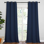 NICETOWN Window Drapes Long Curtains - Living Room Panels Grommet Top Window Treatment for Hall & Guest Room (Navy, 42 inches Wide x 95 inches Long, 2 Pieces)