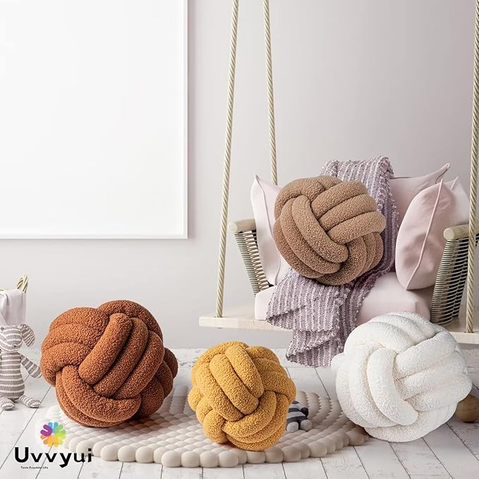 Uvvyui Knot Pillow Ball, Soft Home Decorative Pillows, Round Throw Pillow, Handmade Knotted Plush Pillow, Round Boucle Pillow Cushion (8.6 Inches Black)