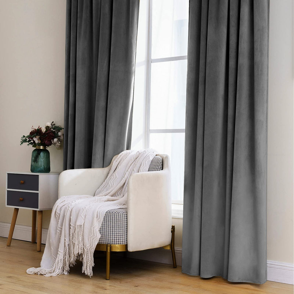 MIULEE Grey Velvet Curtains 52x84 inches 2 Panels Luxury Blackout Curtains