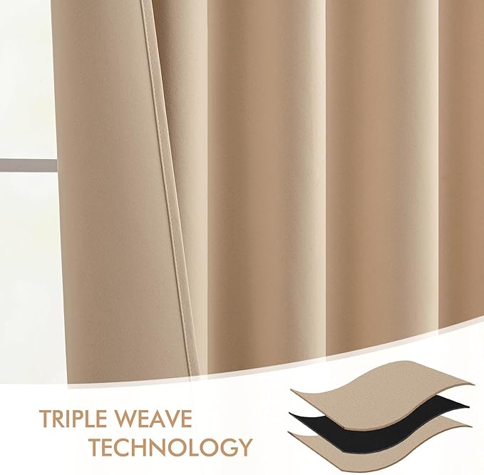 MIULEE Back Tab Beige Curtains 108 Inch Long 2 Panels Set for Living Room Bedroom Privacy, Cream Rod Pocket/Pinch Pleated Light Blocking Extra Long Thermal Insulated Room Darkening Blackout Drapes