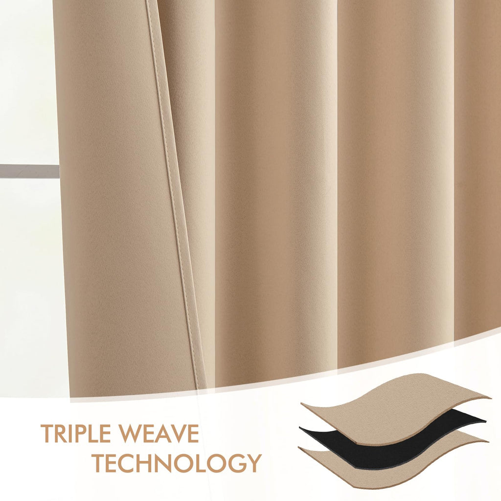 MIULEE Beige Back Tab Blackout Curtains 52x102 Inch Long 2 Panels Set