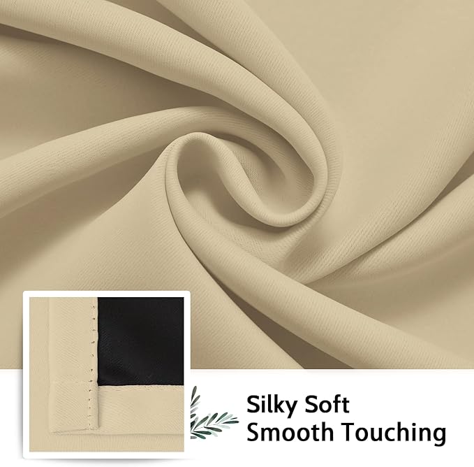 SimpleHome Beige 100% Blackout Curtains Room Darkening Living Room 36 Inch