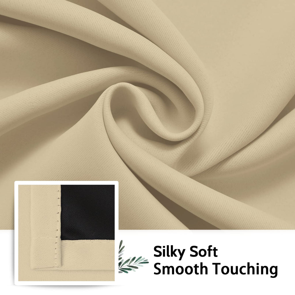 SimpleHome Beige 100% Blackout Curtains Room Darkening Living Room 63 Inch